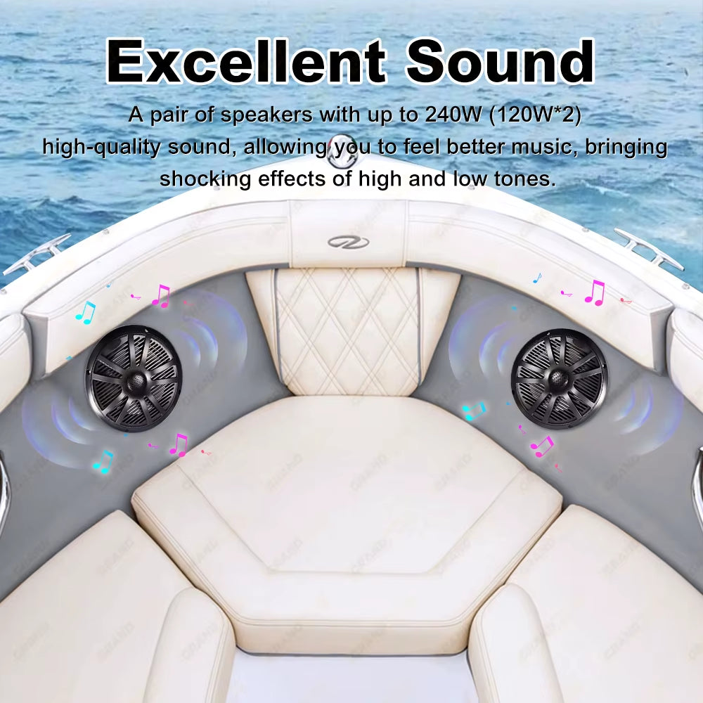 6.5 Inch Marine Speakers 1PCS 120W Waterproof Weather Resistant Stereo Boat Speakers for Yachts Golf Cart ATV UTV Ship Sauna